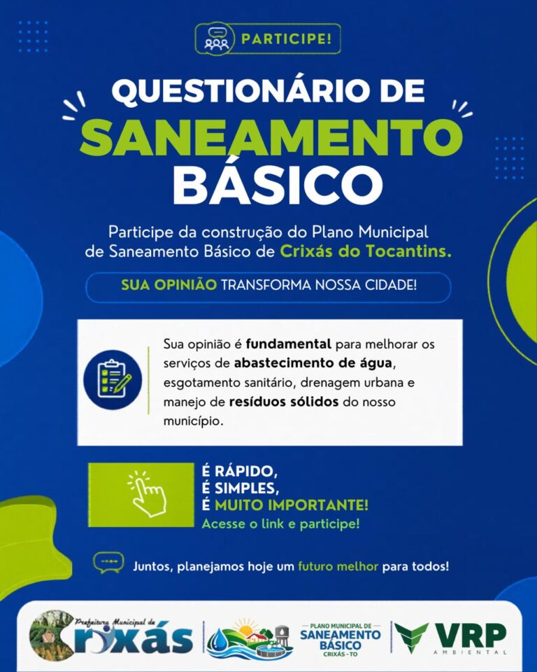 PARTICIPE DA REVISÃO DO PLANO MUNICIPAL DE SANEAMENTO BÁSICO DECRIXÁS DO TOCANTINS