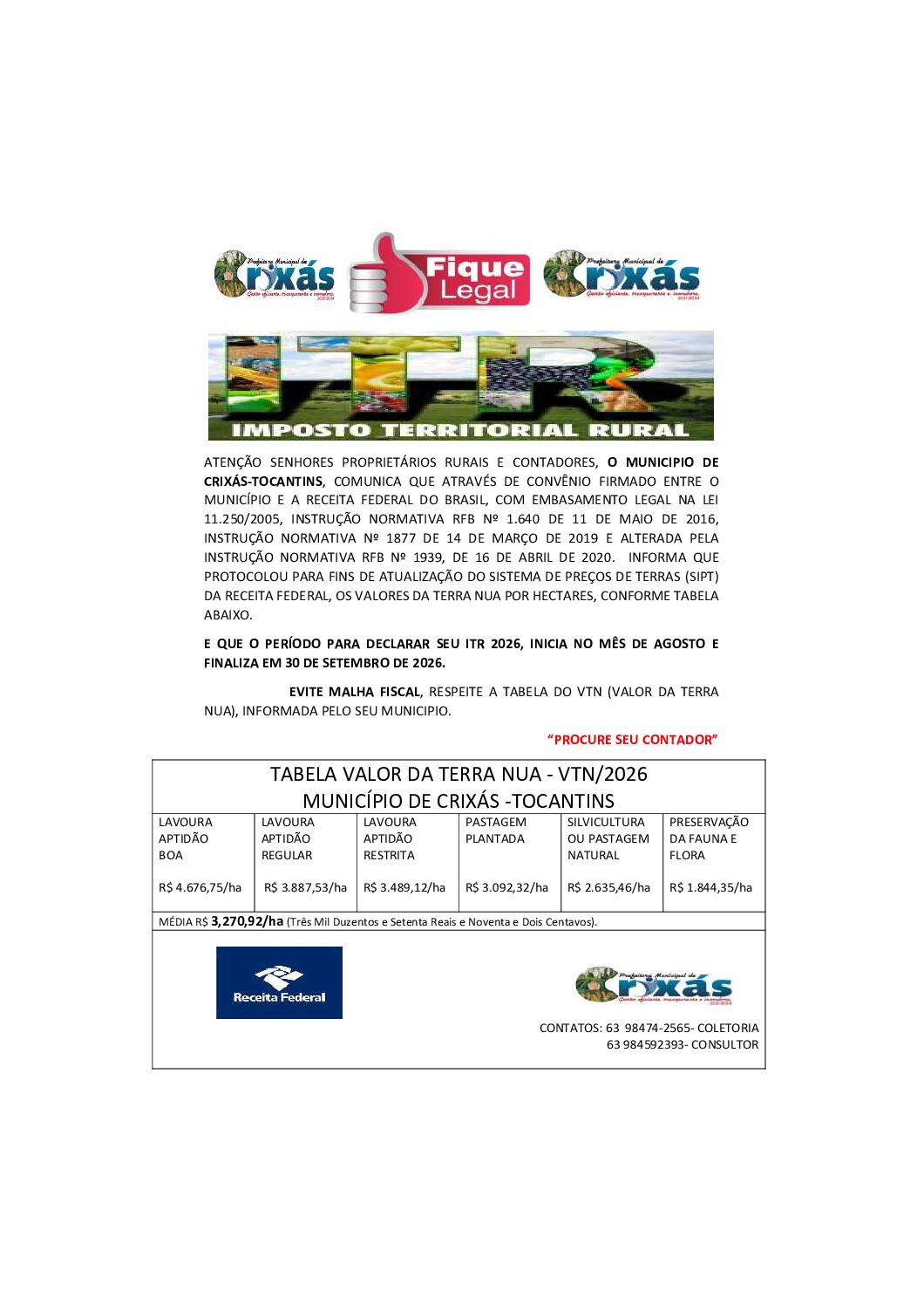 IMPOSTO TERRITORIAL RURAL – ITR 2026